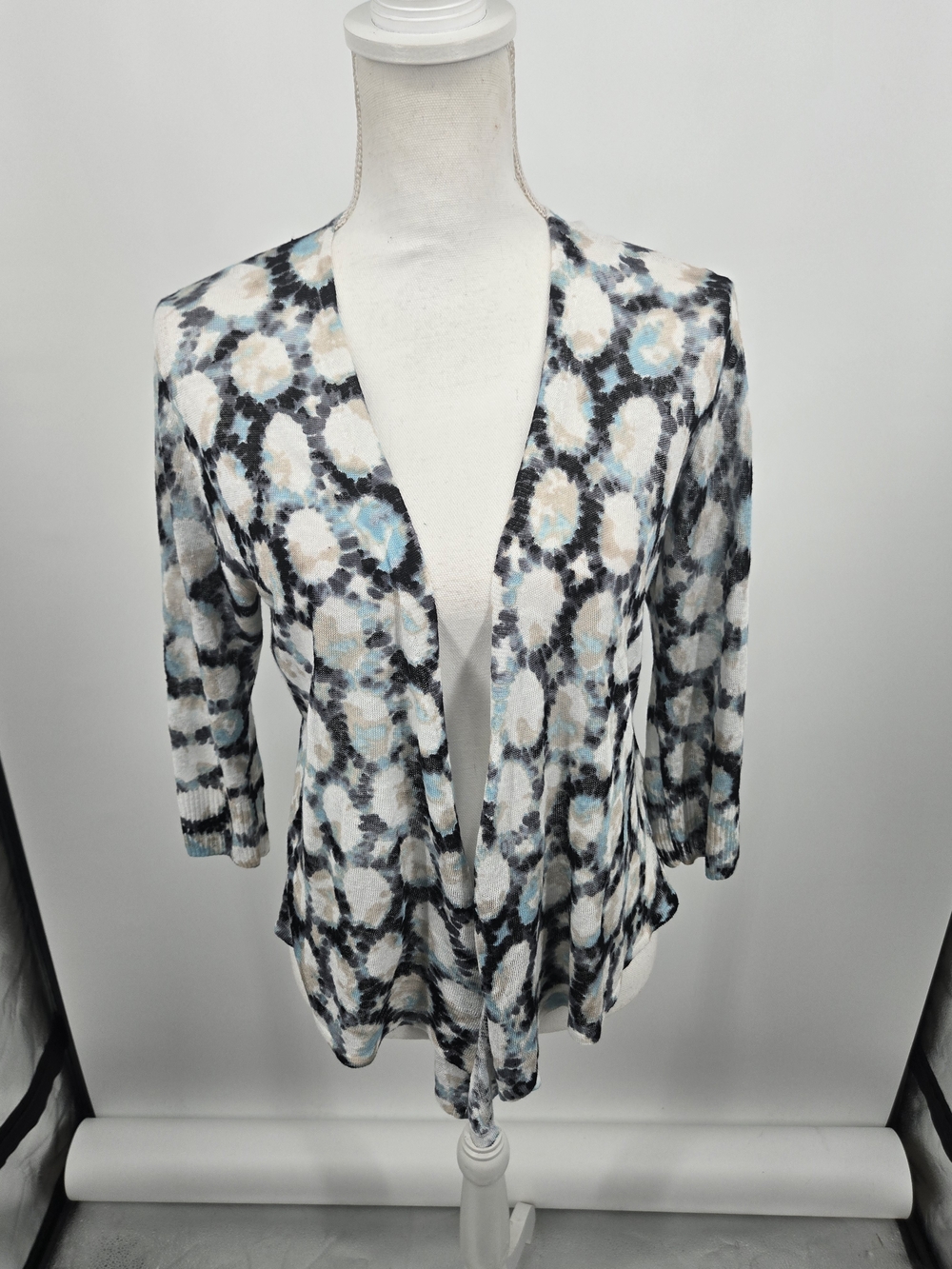NIC+ZOE Open-Front Cardigan in Cream, Black & Blue MP (6663)